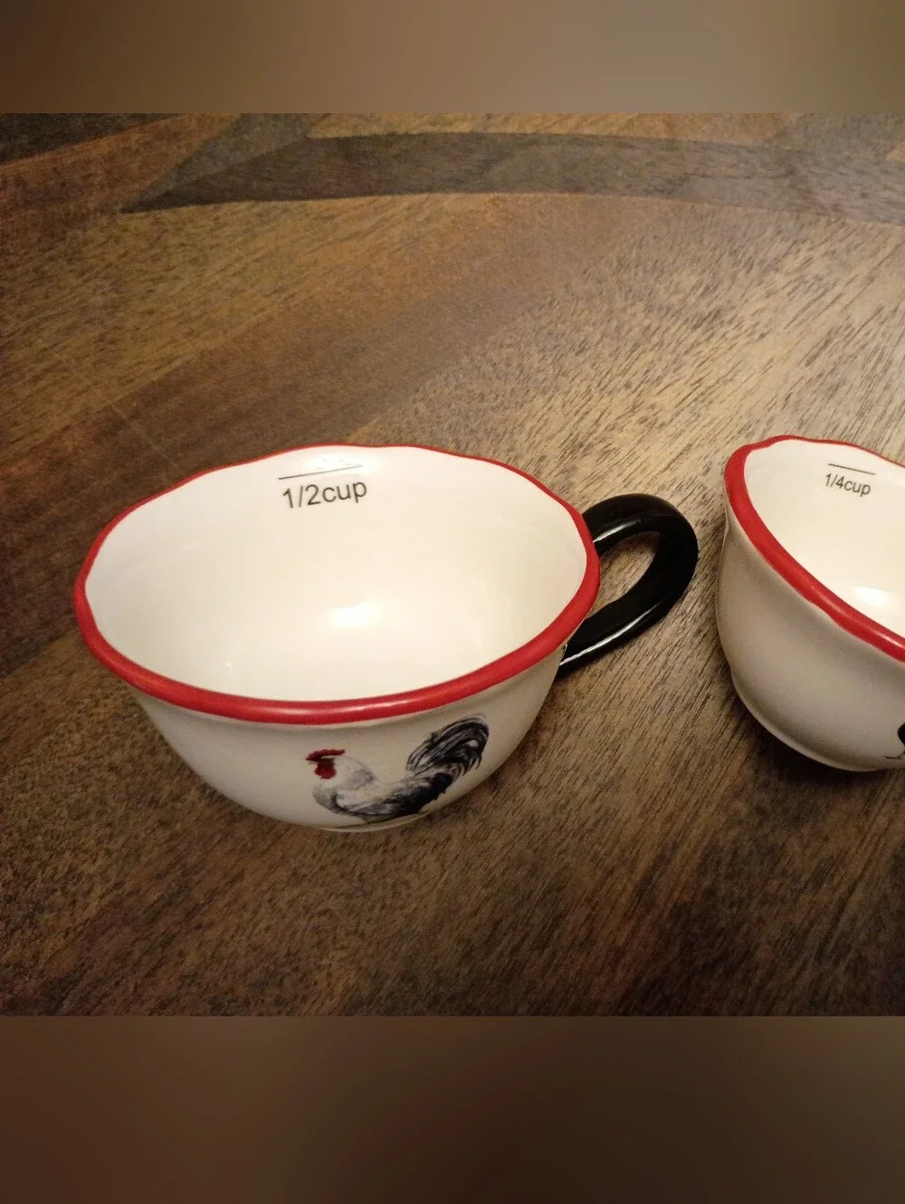 Cracker Barrel Rooster Ceramic Measuring Cup Set Farmhouse Kitchen 1/2 & 1/4 Cup